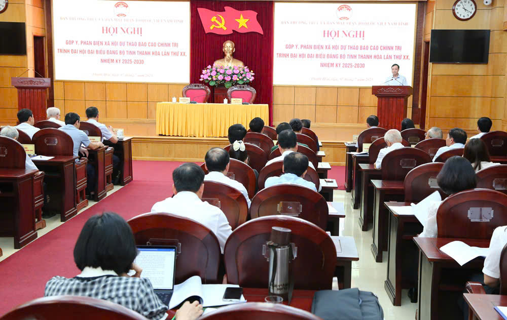 Hội nghị góp ý, phản biện dự thảo Báo cáo chính trị trình Đại hội Đảng bộ tỉnh Thanh Hóa lần thứ XX, nhiệm kỳ 2025-2030